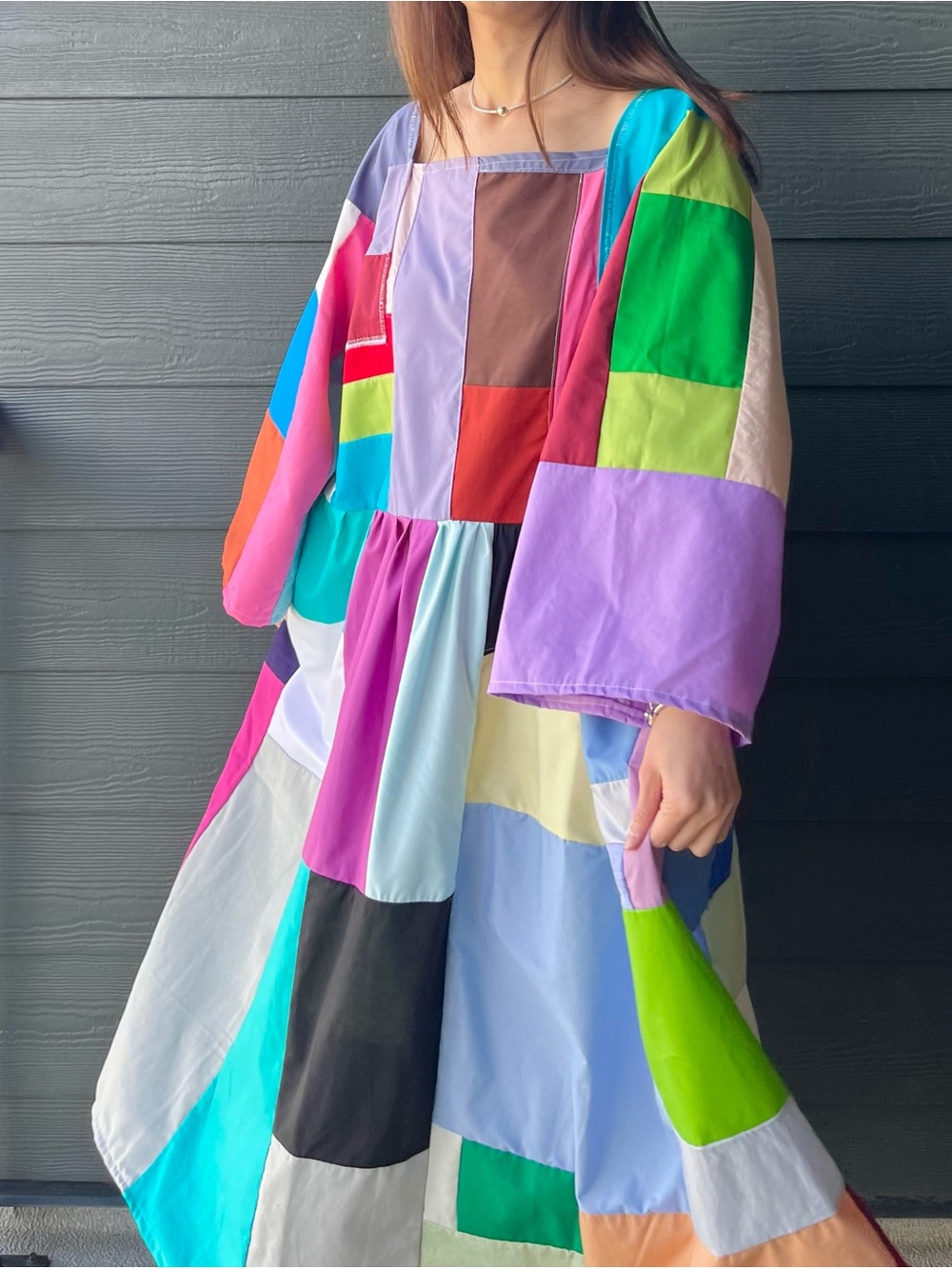Handmade Quilted Patchwork Colorblock Dress SKU 06151 - Picture 14 of 15